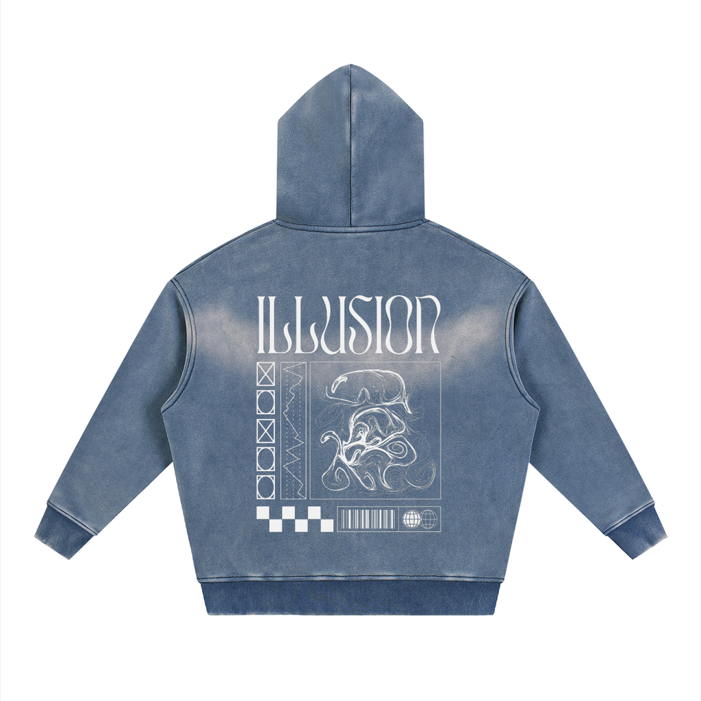 Illusion Sunfade Two-way Zipper Boxy Fleece Hoodie