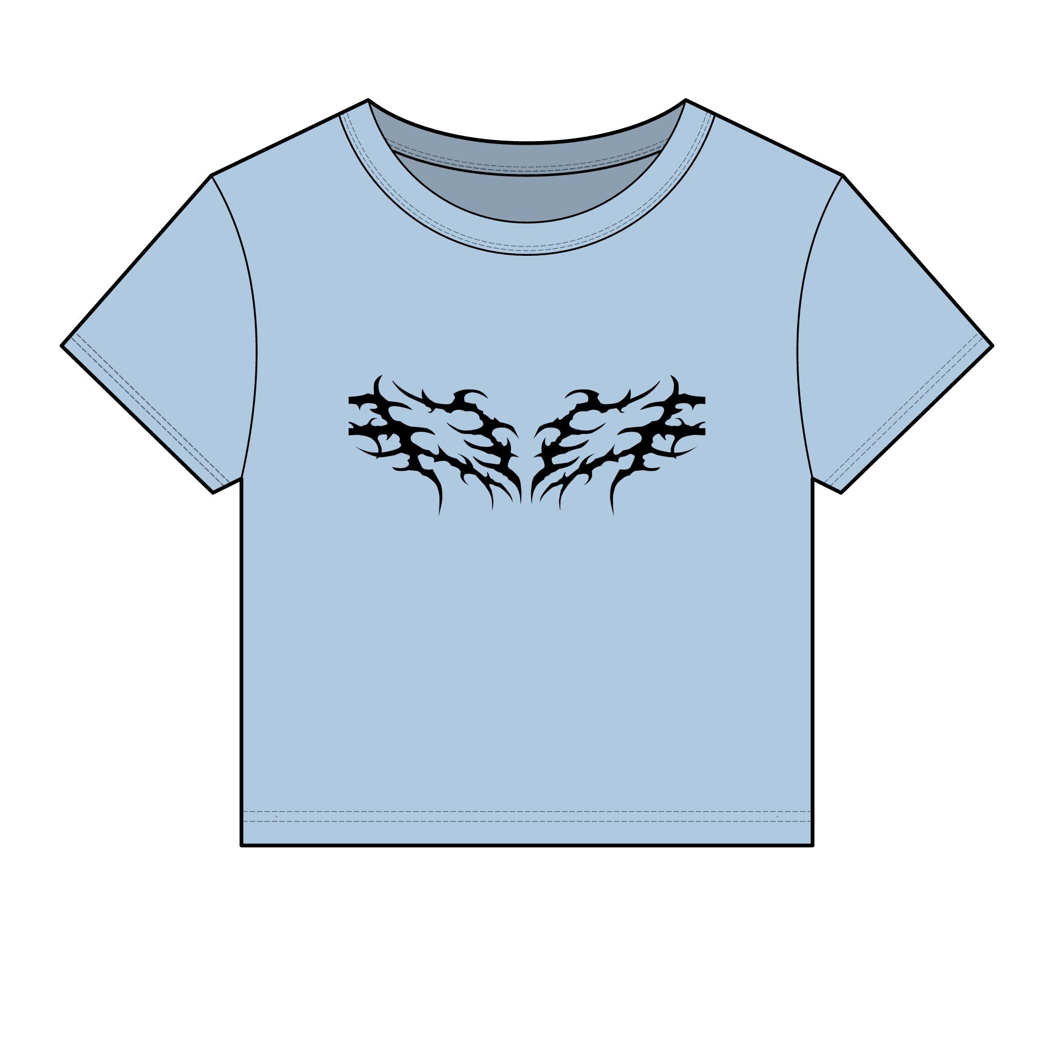 Light blue t-shirt with black tribal wing graphic, casual streetwear design
