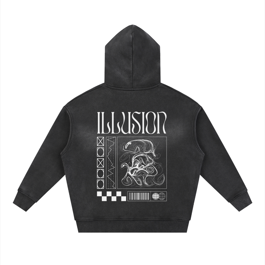 Illusion Sunfade Two-way Zipper Boxy Fleece Hoodie