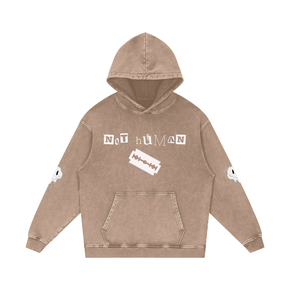 Not Human Snow Washed Loose Cotton Hoodie