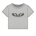 Gray graphic tee with black tribal wing design, casual streetwear style