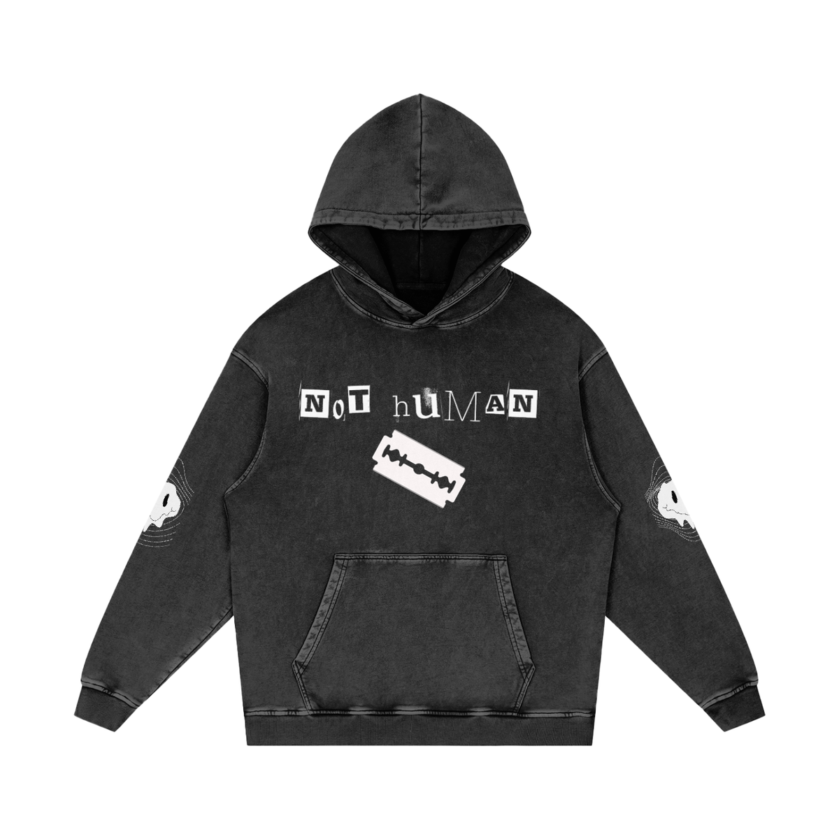 Not Human Snow Washed Loose Cotton Hoodie