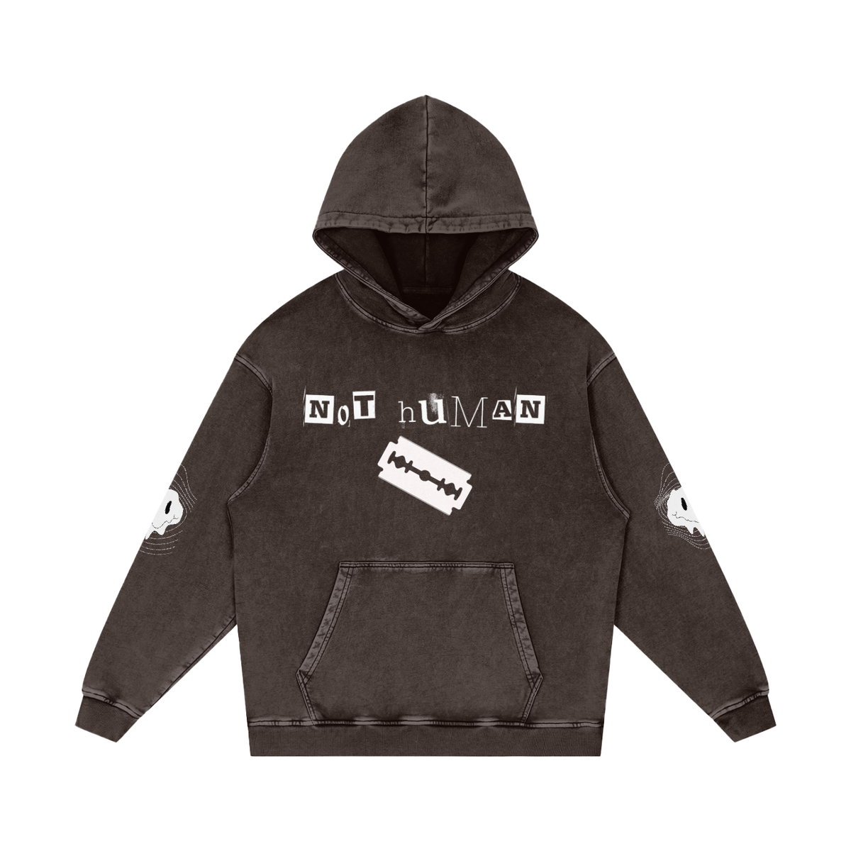 Not Human Snow Washed Loose Cotton Hoodie