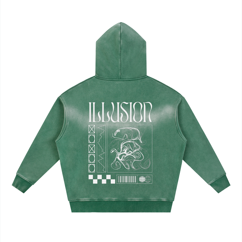 Illusion Sunfade Two-way Zipper Boxy Fleece Hoodie