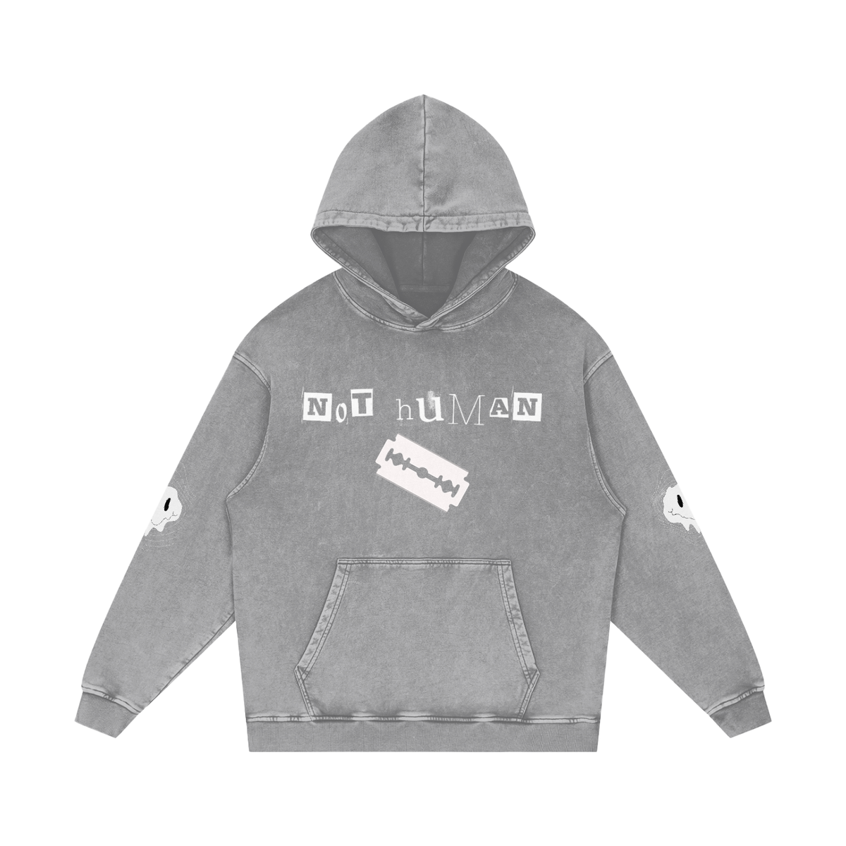 Not Human Snow Washed Loose Cotton Hoodie