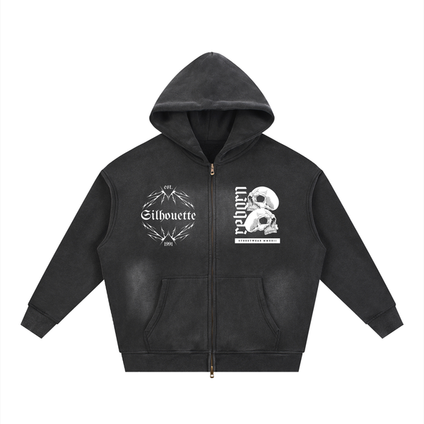 Illusion Sunfade Two-way Zipper Boxy Fleece Hoodie
