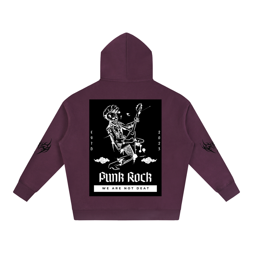 Purple hoodie with punk rock skeleton graphic, 'Funk Rock' text, and flame details on sleeves