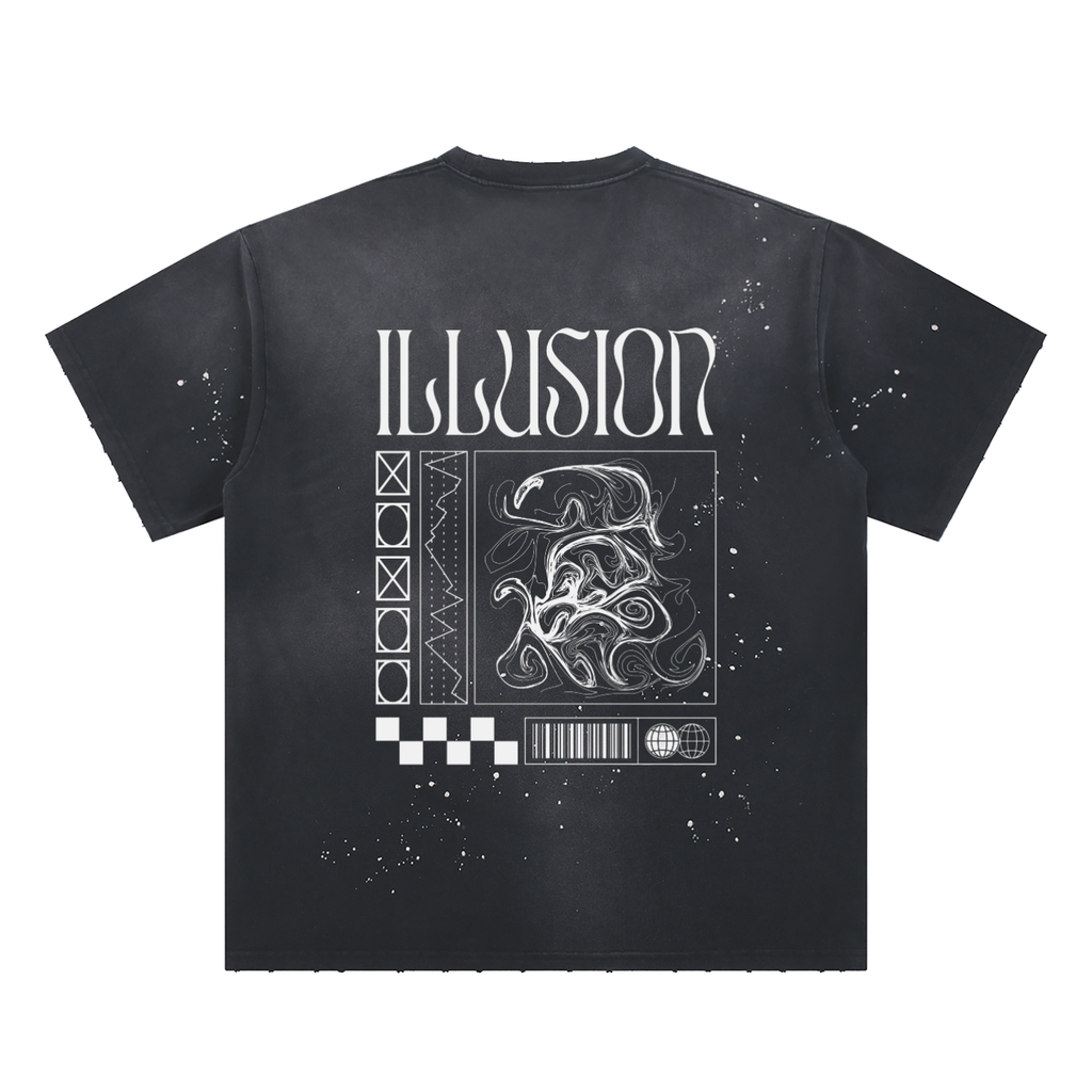 Illusion Hand-Frayed Sunfade Paint Splatter T-Shirt