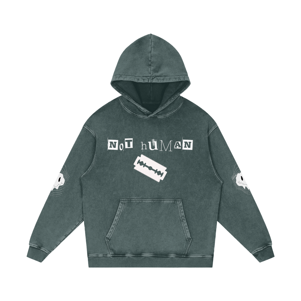 Not Human Snow Washed Loose Cotton Hoodie