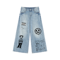 Women's Vintage Wash Distressed Wide Leg Jeans
