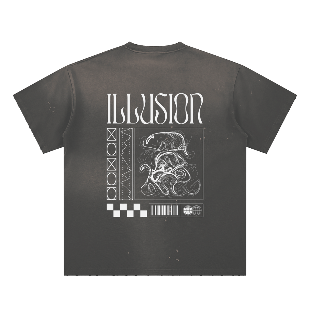 Illusion Hand-Frayed Sunfade Paint Splatter T-Shirt