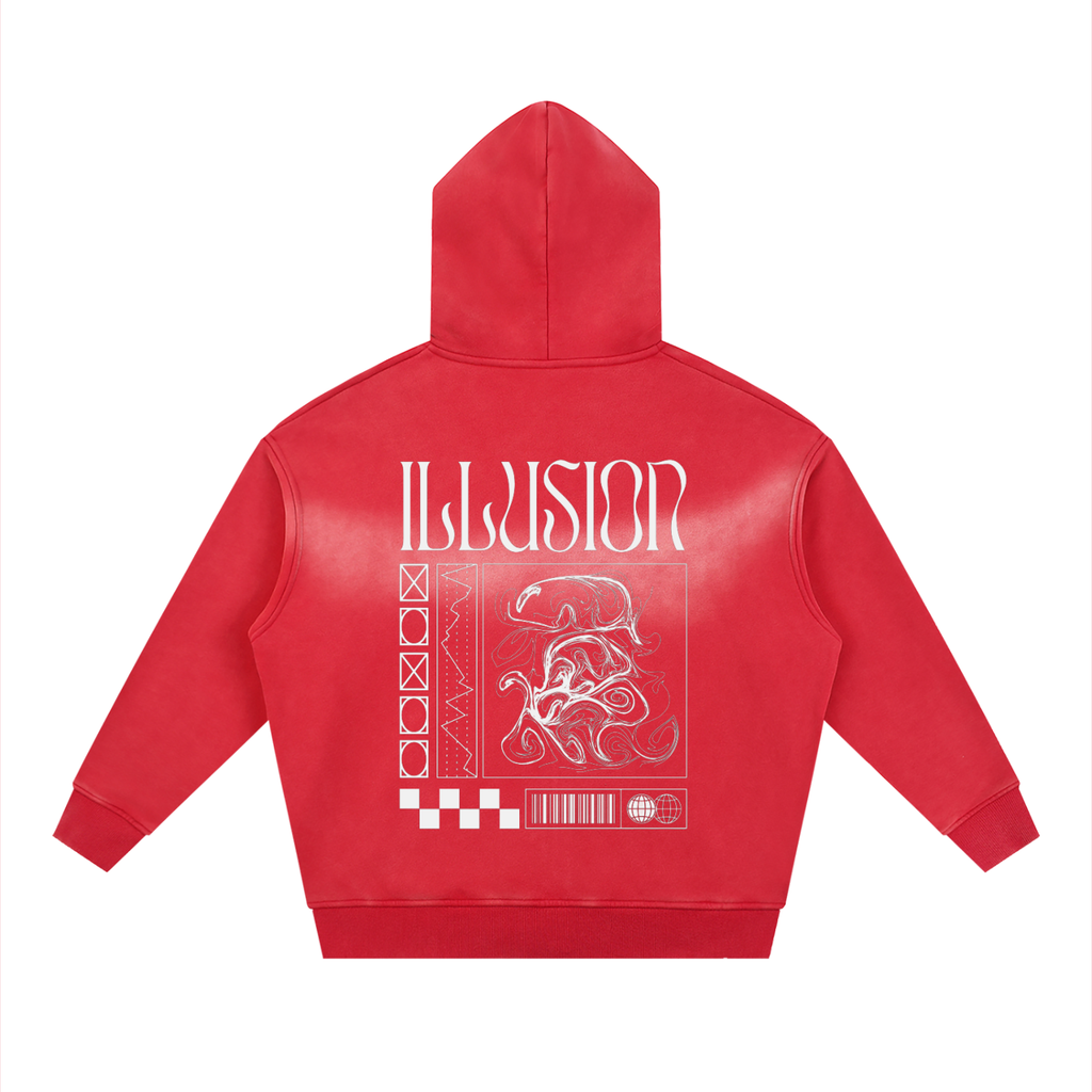 Illusion Sunfade Two-way Zipper Boxy Fleece Hoodie