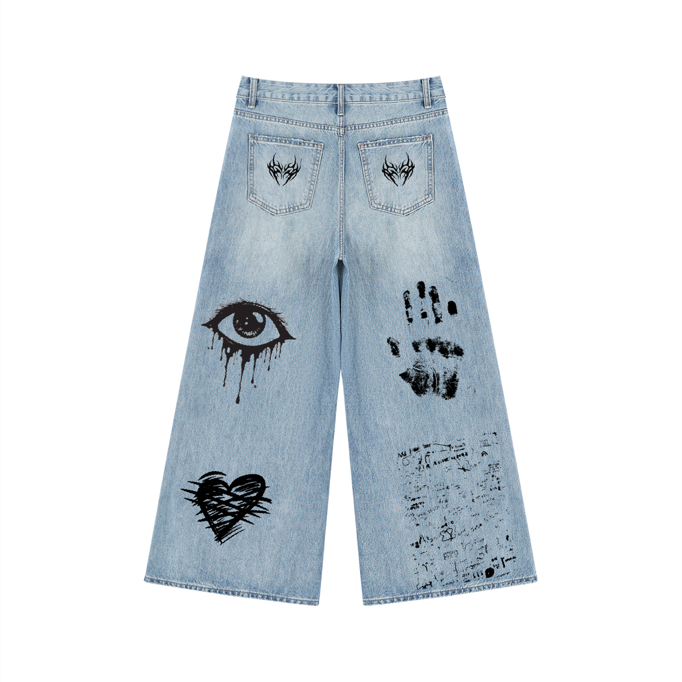 Women's Vintage Wash Distressed Wide Leg Jeans