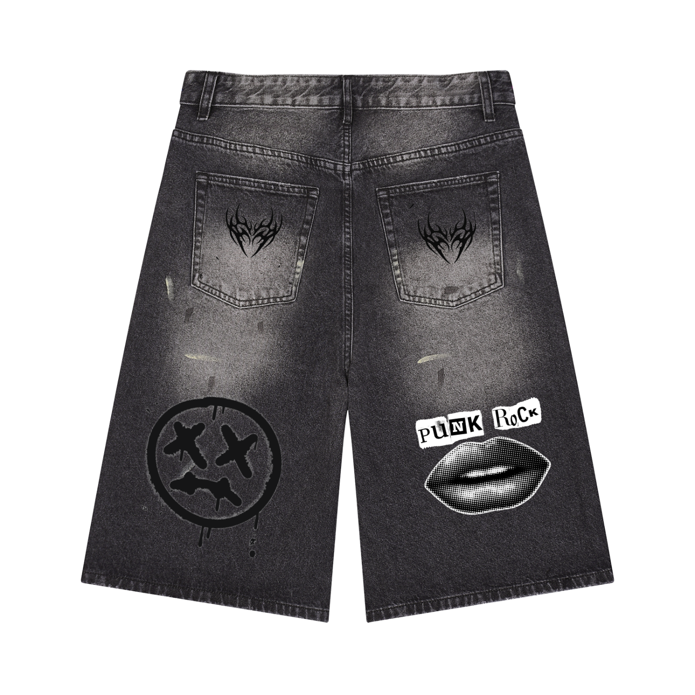 Punk Men’s Vintage Wash Wide Leg Denim Shorts